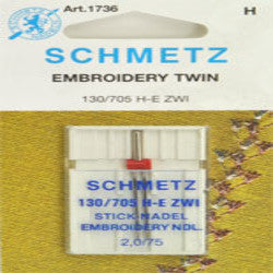 SCHMETZ NEEDLE-DOUBLE EMBROIDERY, 2.0/75"